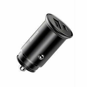 Incarcator auto Baseus Circular metal, 1 x USB Output 5V/3.1A si 1 x USB Type-C, 30W total ambele porturi, pt. bricheta auto, negru imagine