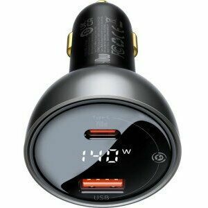 Incarcator auto Baseus Digital Display, Quick Charge PD 3, 140W, 1 x USB, 1 x USB Type-C, include Cablu USB Type-C la USB Type-C de 1m, negru imagine
