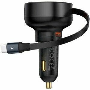 Incarcator auto Baseus Enjoyment Pro, 1 x USB Type-C Cablu retractabil, 1 x USB , total output 60W, pt. bricheta auto, negru imagine
