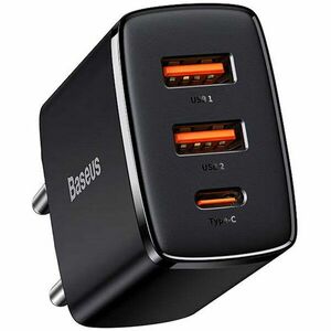 Incarcator retea Baseus Compact, Quick Charge 30W, 2 x USB Type-C Output 5V/3A, 1 x USB Output 5V/3A, negru imagine