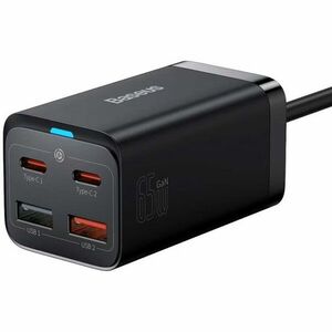 Incarcator retea Baseus GaN3 Pro, Quick Charge 65W, 2 x USB, 2 x USB Type-C, include Cablu USB Type-C la USB Type-C 100W 1m, negru imagine