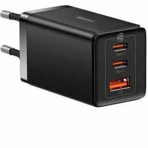 Incarcator retea Baseus GaN5 PRO, Quick Charge 65W, 2 x USB Type-C Output 5V/3A, 1 x USB, include Cablu USB Type-C la USB Type-C 100W, 1m, negru imagine