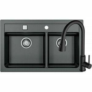Pachet chiuveta bucatarie algranit Alveus Atrox 50 G 91, 790x500x195 mm + Baterie Primrose G 91, Sifon cu pop-up inclus, Negru imagine