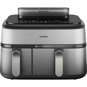 Friteuza cu aer cald dubla PHILIPS Seria 5000 NA555/00, 3kg, 9l, 2750W, functie Air Steam, argintiu-negru imagine