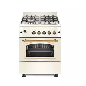 Aragaz rustic Studio Casa Sienna FE60/60G, rotisor, cuptor pe gaz, 4 arzatoare gaz, grill gaz, ventilator, gratare fonta, 60 cm, crem imagine
