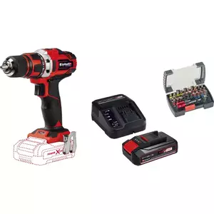 Set masina de gaurit si insurubat (bormasina) pe acumulator Einhell PXC TE-CD 18/40 Li-Solo, 18 V, 40 Nm, 1500 RPM, 2 viteze, 13 mm mandrina + Starter Kit PXC acumulator 18 V, 2.5 Ah, incarcator + set 32 biti KWB 50+70 mm imagine
