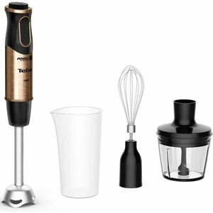 Mixer vertical Tefal Quickchef Coppertinto 3 in 1 HB656G10, 1000W, 20 trepte viteza, tehnologie Powelix, picior din inox, pahar gradat 800 ml, tocator 500 ml, tel inclus, protectie antistropire, negru & maro imagine