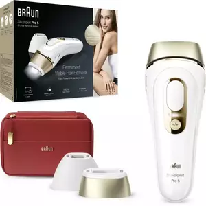Epilator IPL Braun Silk-expert PRO 5 PL5160 Senzor automat & continuu Skin pro 2.0, 400.000 impulsuri, 10 niveluri de intensitate, 125 de impulsuri pe minut, cap de prezizie, Trusa de voiaj, Alb/Auriu imagine