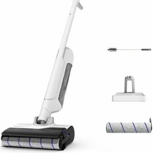Aspirator vertical fara fir cu spalare Rowenta X-Clean 10 GZ7540WO, 200W, 550 RPM, pana la 60 min autonomie, ecran LED, functie uscare & autocuratare, baza de incarcare cu suport accesorii, compatibil cu detergenti, alb & argintiu imagine