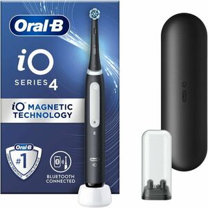 Periuta de dinti electrica Oral-B iO4 cu Tehnologie Magnetica si Micro-Vibratii, Senzor de presiune Smart, 4 moduri, 1 capat, Trusa de calatorie, Negru imagine