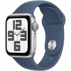 Apple Watch SE (2024), GPS, Carcasa Silver Aluminium 40mm, Denim Sport Band - M/L imagine