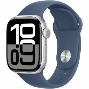 Apple Watch 10, GPS, Cellular, Carcasa Silver Aluminium 42mm, Denim Sport Band - S/M imagine
