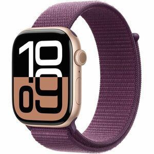 Apple Watch 10 GPS, Carcasa Rose Gold Aluminium 46mm, Plum Sport Loop imagine