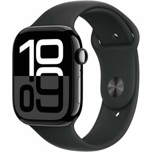 Apple Watch 10 GPS, Carcasa Jet Black Aluminium Case 46mm, Black Sport Band - S/M imagine