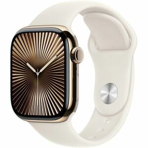 Apple Watch 10, GPS, Cellular, Carcasa Gold Titanium 42mm, Starlight Sport Band - S/M imagine