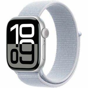 Apple Watch 10 GPS, Carcasa Silver Aluminium 42mm, Blue Cloud Sport Loop imagine