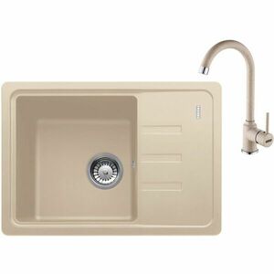 Pachet chiuveta bucatarie compozit fragranite Franke BSG 611-62, dreptunghiulara, 1 cuva cu picurator, 62x43.5x20 cm, adancime cuva 20 cm + Baterie Pola Avena, rotatie pipa, discuri ceramice, furtunuri flexibile inox, Avena imagine