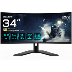 Monitor LED GIGABYTE Gaming G34WQCP Curbat 34 inch UWQHD VA 1 ms 180 Hz HDR FreeSync Premium imagine
