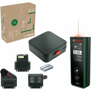 Telemetru Bosch Zamo IV Set 06036729Z1, masurarea precisa cu laser a distantelor de pana la 25 m, masurare lungimi, suprafete si volume, inclus accesorii: nivela, roata si ruleta imagine