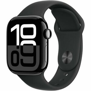 Apple Watch 10 GPS, Carcasa Jet Black Aluminium 42mm, Black Sport Band - S/M imagine