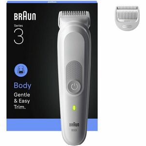 Aparat de ingrijire corporala Braun Seria 3 BG3500, +2 Accesoriu de ingrijire: 1 Pieptene, 1 Perie de curatare, Tehnologie SkinGuard, Delicat pentru zone sensibile, Autonomie 80 minute, Rezistent la apa, Gri deschis imagine