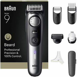 Aparat de tuns barba Braun Seria 9 BT9520, Lama ProBlade tehnologie AutoSense, Mod PowerBoost, Accesorii: 1 Capat ras PrecisionShave, 2 Piepteni, 1 sablon barba, 1 Cap pentru detaliere, 1 Cutie transport, Autonomie 180 minute, Rezistent la apa, Cromat imagine