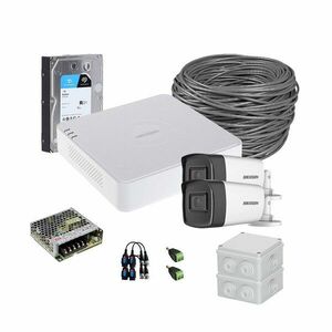 Sistem supraveghere exterior complet HikVision, 2 camere, 5 MP, IR 40 m, 2.8 mm, microfon, HDD 1TB imagine
