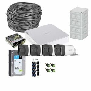 Sistem supraveghere exterior complet HikVision, 4 camere, 5 MP, IR 40 m, 2.8 mm, microfon, HDD 1TB imagine
