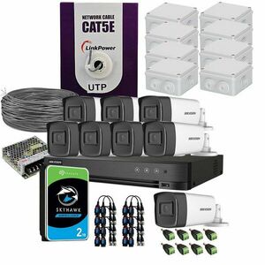 Sistem supraveghere exterior complet HikVision, 8 camere, 5 MP, IR 40 m, 2.8 mm, microfon, HDD 2TB imagine