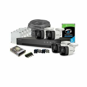 Sistem supraveghere exterior complet HikVision, 4 camere, 8 MP, IR 30 m, 2.8 mm, HDD 2 TB imagine
