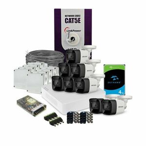 Sistem supraveghere exterior complet HikVision, 8 camere, 8 MP, IR 30 m, 2.8 mm, HDD 4 TB imagine
