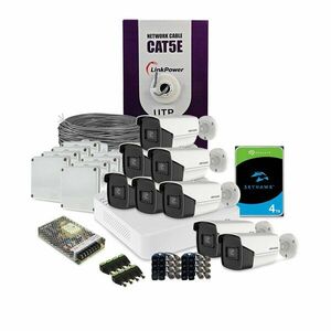 Sistem supraveghere exterior complet HikVision, 8 camere, 8 MP, IR 60 m, 2.8 mm, HDD 4 TB imagine