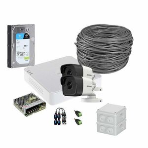Sistem supraveghere exterior complet HikVision, 2 camere, 5 MP, IR 30 m, 2.8 mm, microfon, HDD 1TB imagine