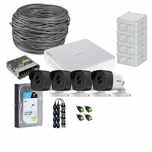 Sistem supraveghere exterior complet HikVision, 4 camere, 5 MP, IR 30 m, 2.8 mm, microfon, HDD 1TB imagine