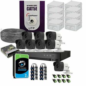 Sistem supraveghere exterior complet HikVision, 8 camere, 5 MP, IR 30 m, 2.8 mm, microfon, HDD 2TB imagine