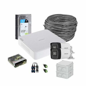Sistem supraveghere exterior complet HikVision, 2 camere, 5 MP, IR 40 m, 2.8 mm, microfon, HDD 1TB imagine