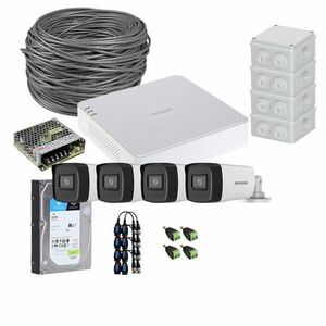 Sistem supraveghere exterior complet HikVision, 4 camere, 5 MP, IR 40 m, 2.8 mm, microfon, HDD 1TB imagine
