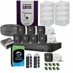 Sistem supraveghere exterior complet HikVision, 8 camere, 5 MP, IR 40 m, 2.8 mm, microfon, HDD 2TB imagine