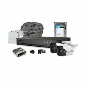 Sistem supraveghere exterior complet HikVision, 2 camere, 8 MP, IR 80 m, 3.6 mm, HDD 1 TB imagine