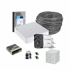 Sistem supraveghere exterior complet HikVision, 2 camere, 5 MP, IR 80 m, 3.6 mm, HDD 1TB imagine