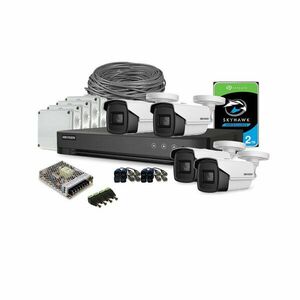 Sistem supraveghere exterior complet HikVision, 4 camere, 8 MP, IR 80 m, 3.6 mm, HDD 2 TB imagine