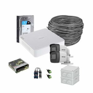 Sistem supraveghere exterior complet HikVision, 2 camere, 5 MP, IR 20 m, 2.8 mm, HDD 1TB imagine