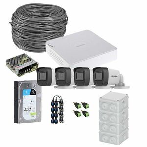 Sistem supraveghere exterior complet HikVision, 4 camere, 5 MP, IR 20 m, 2.8 mm, HDD 1TB imagine