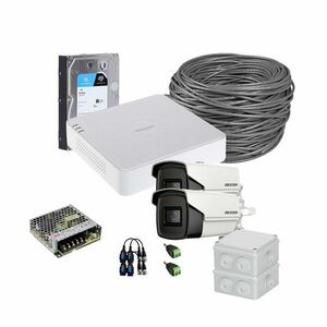 Sistem supraveghere exterior complet HikVision, 2 camere, 5 MP, IR 80 m, 3.6 mm, HDD 1TB imagine