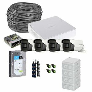 Sistem supraveghere exterior complet HikVision, 4 camere, 5 MP, IR 80 m, 3.6 mm, HDD 1TB imagine