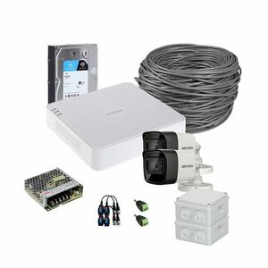 Sistem supraveghere exterior complet HikVision, 2 camere, 5 MP, IR 30 m, 2.8 mm, HDD 1TB imagine