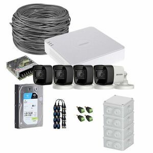 Sistem supraveghere exterior complet HikVision, 4 camere, 5 MP, IR 30 m, 2.8 mm, HDD 1TB imagine