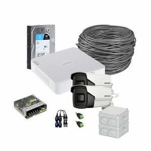 Sistem supraveghere exterior complet HikVision, 2 camere, 5 MP, IR 60 m, 2.8 mm, HDD 1TB imagine
