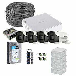 Sistem supraveghere exterior complet HikVision, 4 camere, 5 MP, IR 60 m, 2.8 mm, HDD 1TB imagine