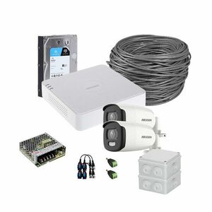 Sistem supraveghere exterior complet HikVision, 2 camere, 5 MP, lumina alba 20 m, 2.8 mm, stroboscop, HDD 1TB imagine